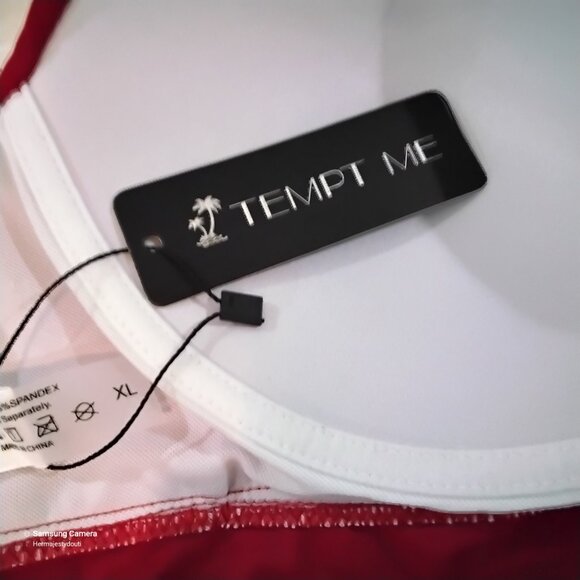 1950s Vintage Style TEMPT ME Red Padded Scrunchie Bikini Tie Halter Top NWT XL - Picture 4 of 7